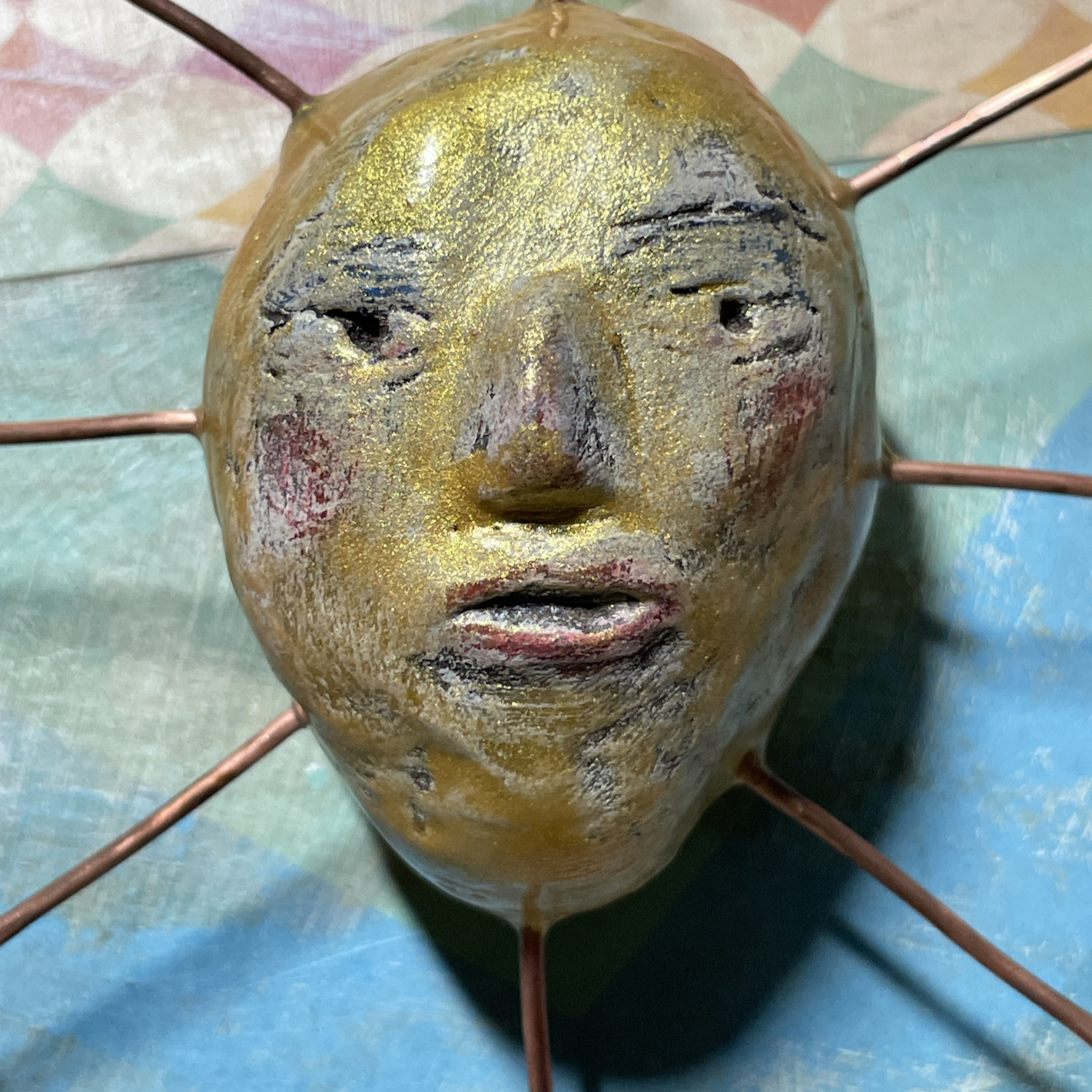 Sun (oval-ish), clay mini wall ornament