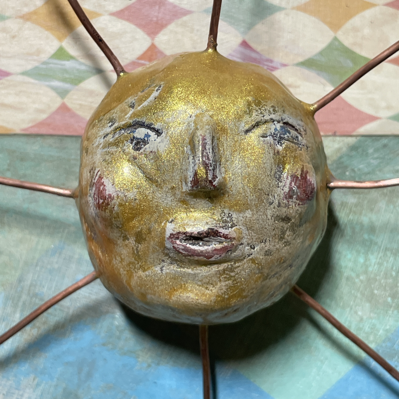 Sun (round-ish), clay mini wall ornament