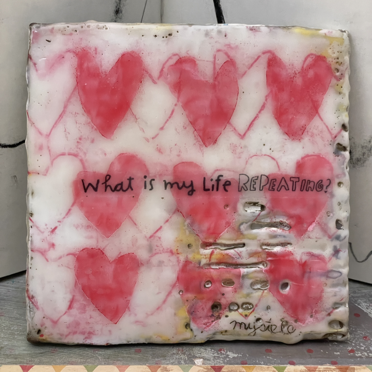 The Heart, Encaustic Folk Art Painting