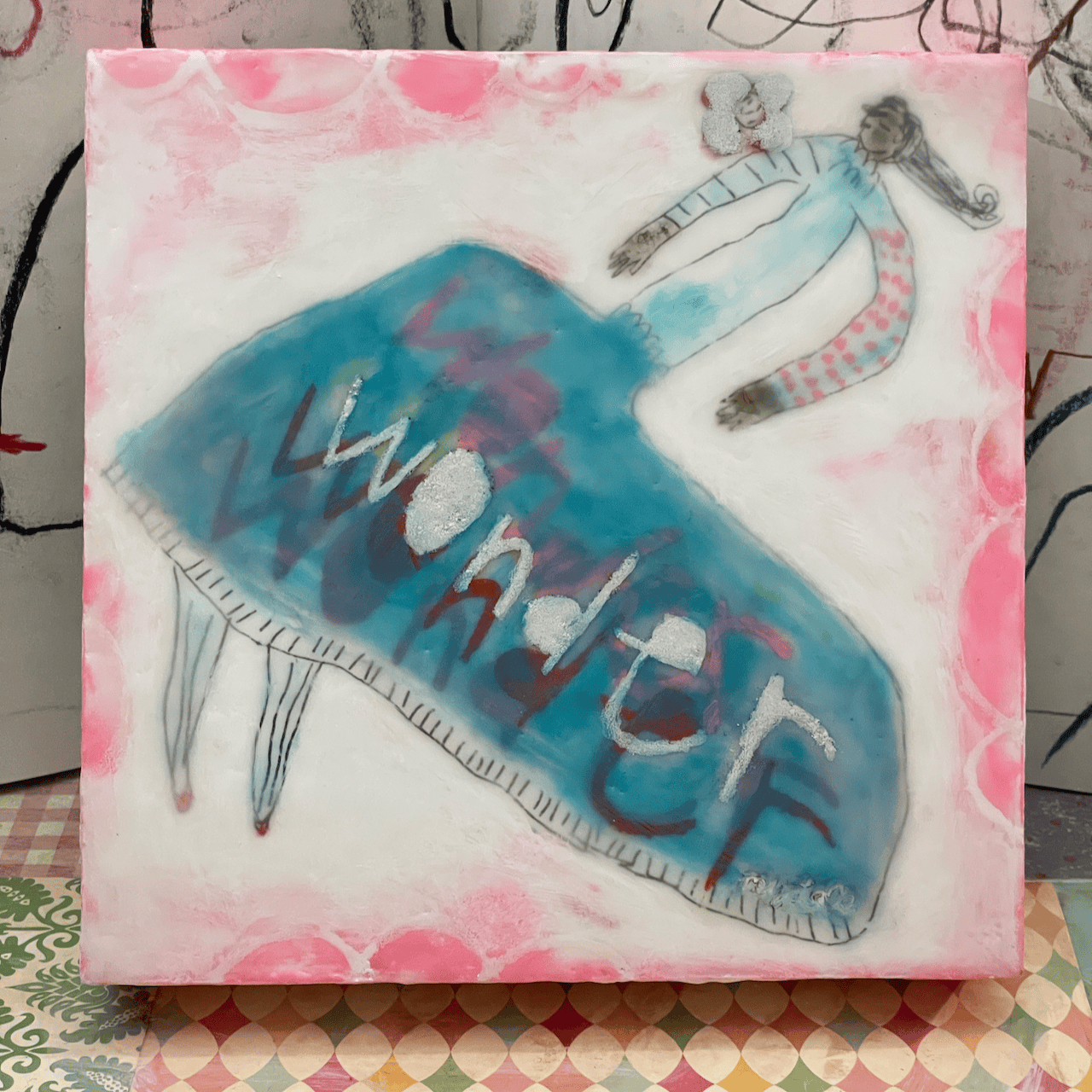 Wonder Girl, Encaustic Folk Art Painting