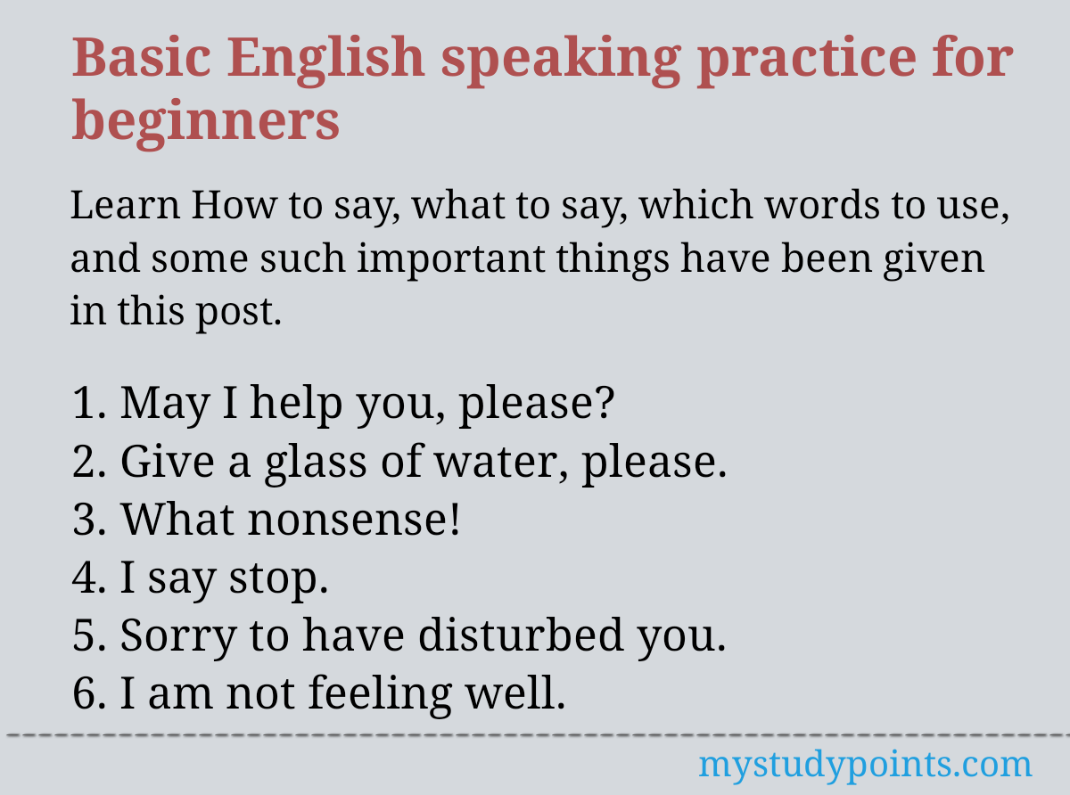 Basic sentences for English speaking practice for beginners