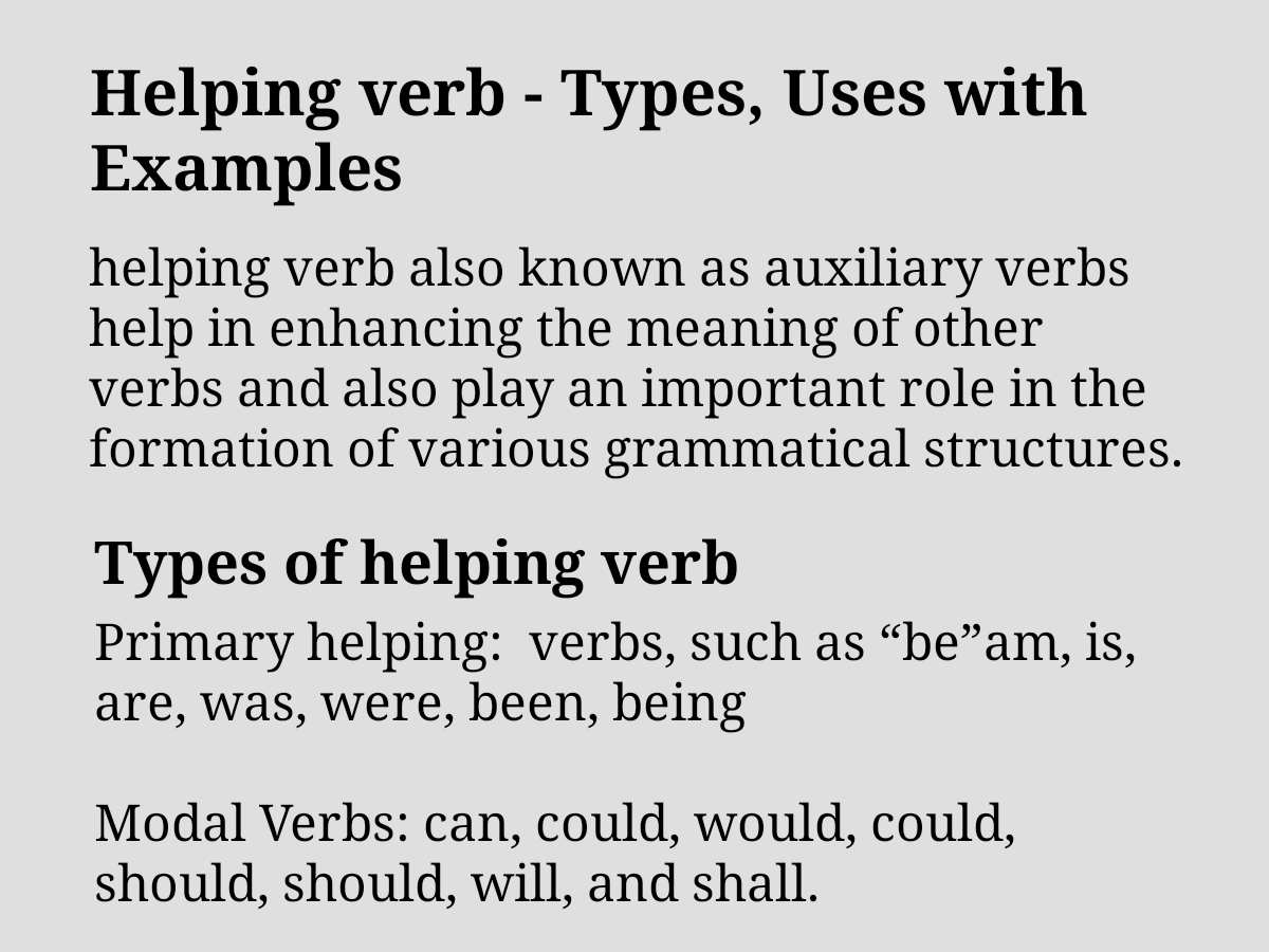 Helping verb types uses and examples