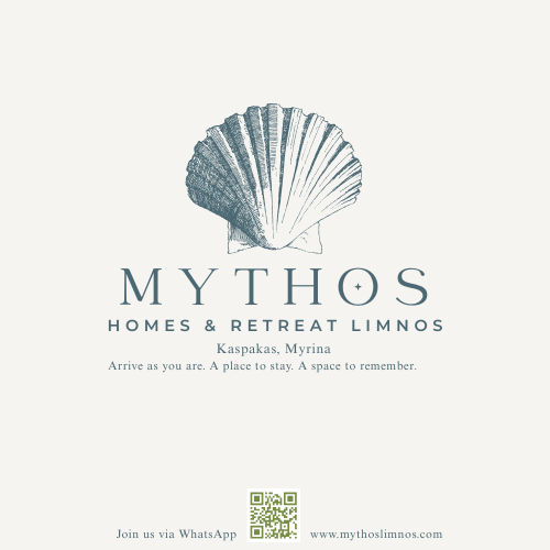 Mythos Homes & Retreat logo – boutique accommodation and retreat space in Limnos, Greece