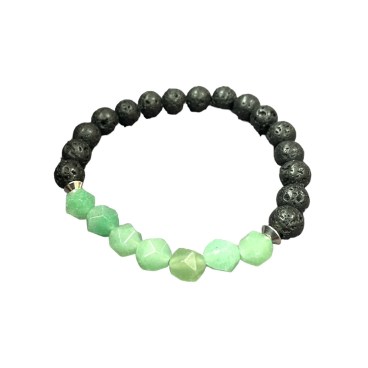 Green Fluorite and Lava Bead Bracelet