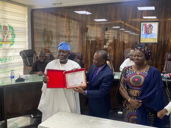 INEC presents certificate of return to Ondo governor Aiyedatiwa and his deputy (Photos)