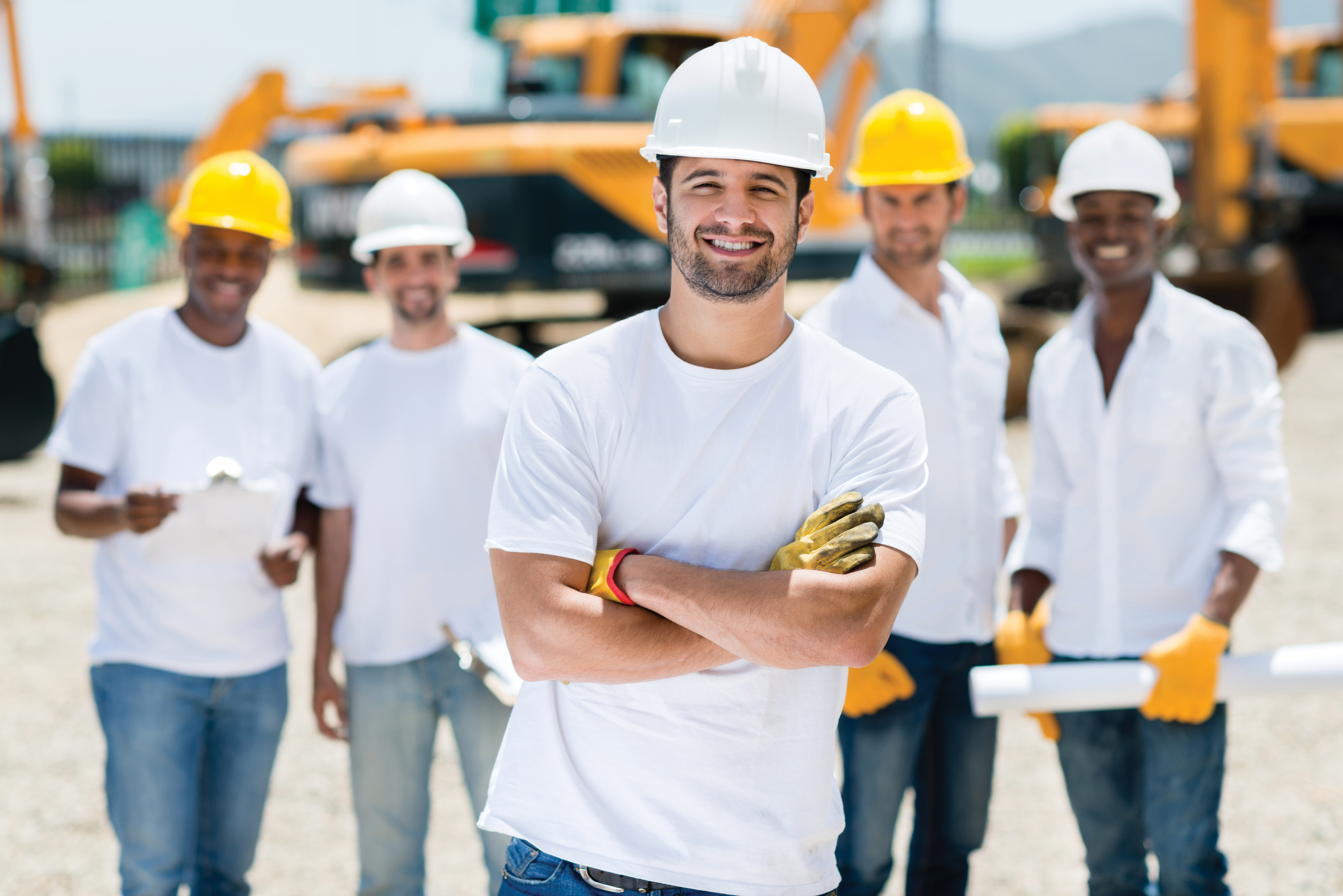 Happy construction workers