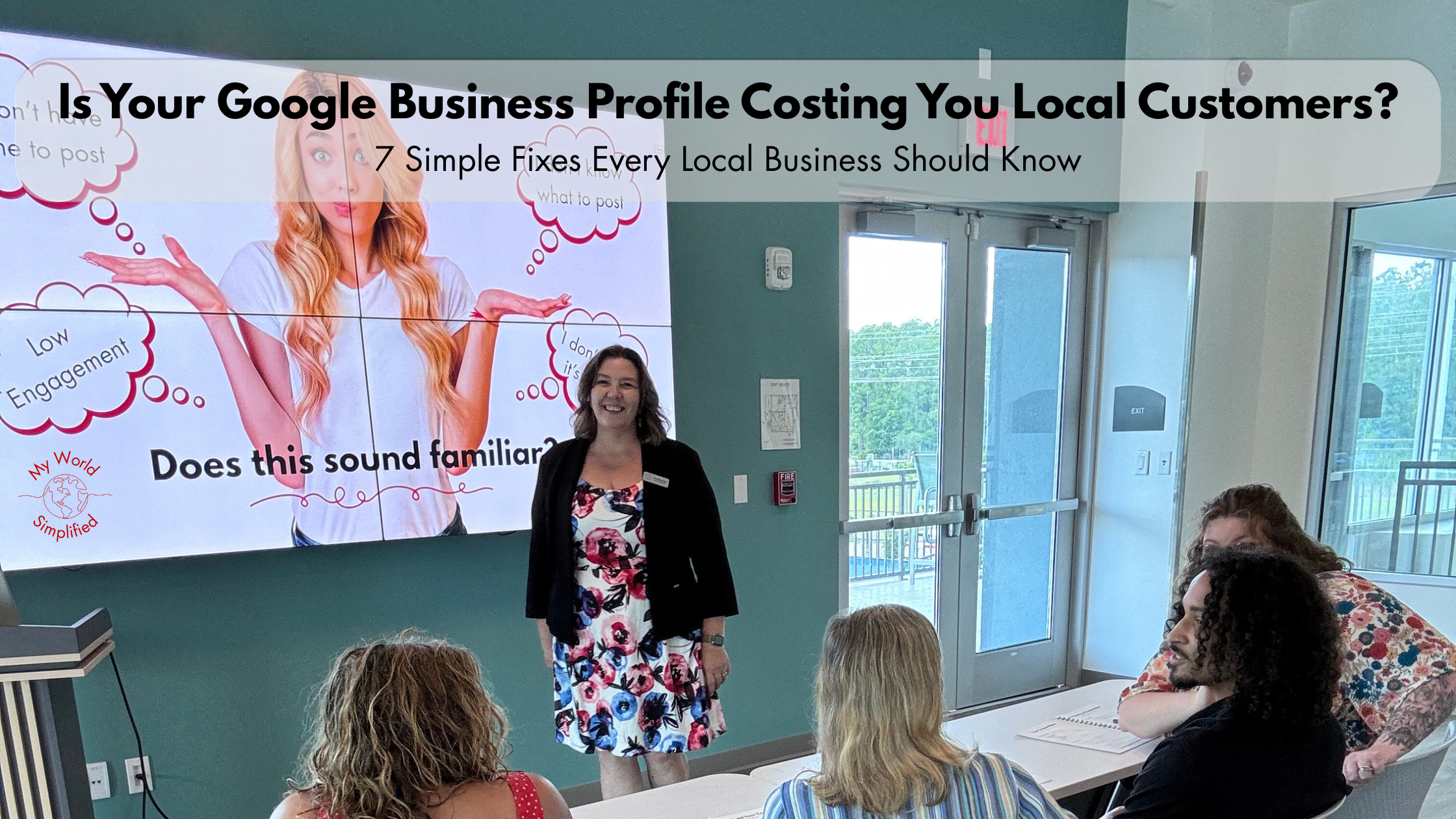 Amy Barrett teaching a Google Business Profile workshop for small businesses in Palm Coast, Florida.