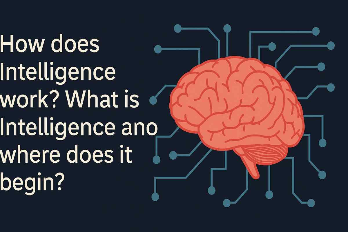 How does intelligence work illustrated with human brain, icons, and problem-solving symbols