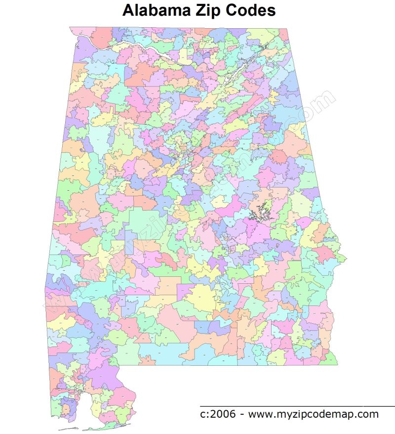 Alabama Zip Code Laminated Map Topographics - Minimal Image Collection - 4K Quality