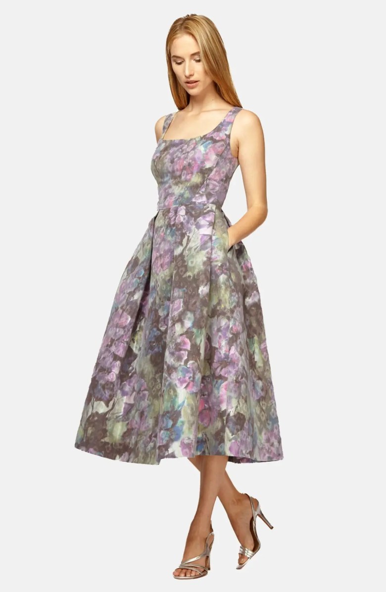 Kay unger floral print midi fit & flare dress