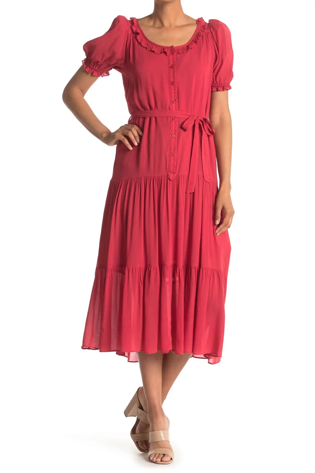 Max Studio Puff Sleeve Tiered Midi Dress Hautelook