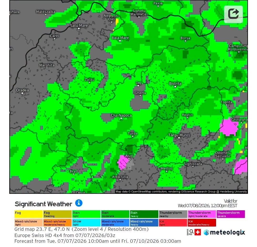 Un nou front rece aduce ploi și temperaturi de toamnă, în plină vară, în Bistrița-Năsăud. Cum va fi vremea la Zilele Bistriței