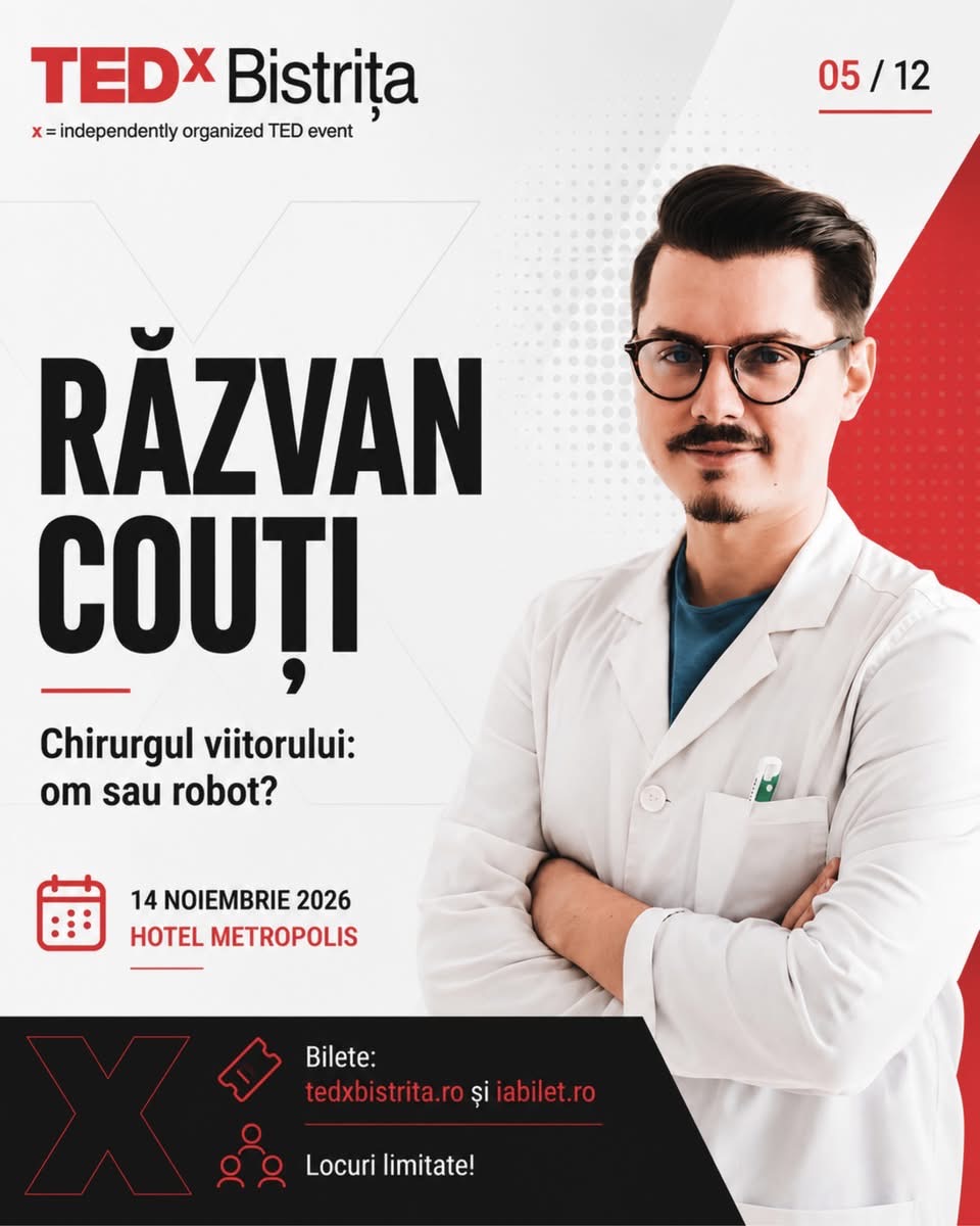 Medicul Răzvan Couți urcă pe scena TEDxBistrița. Va vorbi despre viitorul chirurgiei robotice