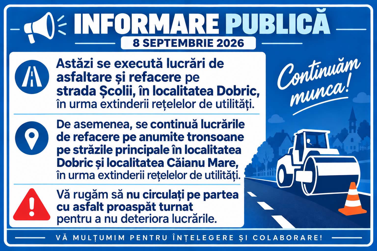 Lucrări de asfaltare în Dobric și Căianu Mare. Șoferii, rugați să evite zonele cu asfalt proaspăt