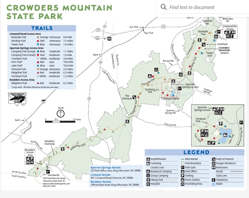 Crowders Mountain Trail Map.