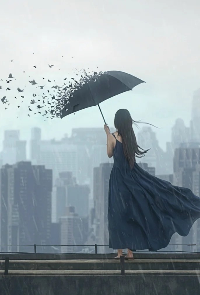 صور بنت تحت المطر احساس ناعم