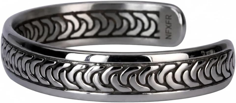 Næxon stainless steel welder’s bracelet with black and silver industrial chevron design