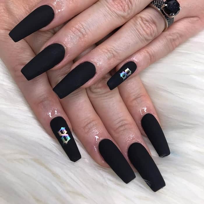 photo Medium Length Square Acrylic Nails Black 30 stunning long square nail designs