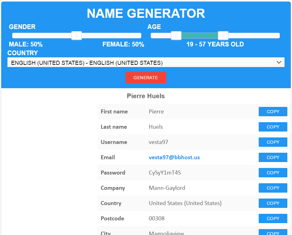 Fake name generator