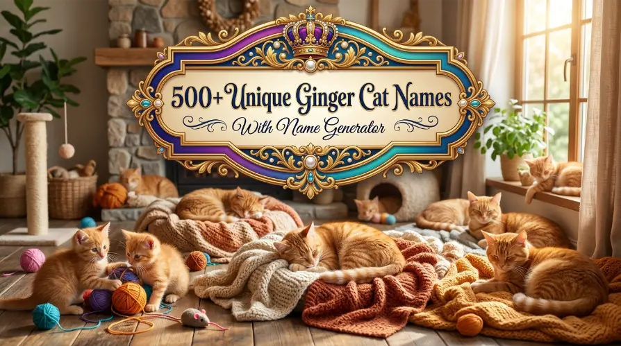 Unique Ginger Cat Names Feature Image with Name generator