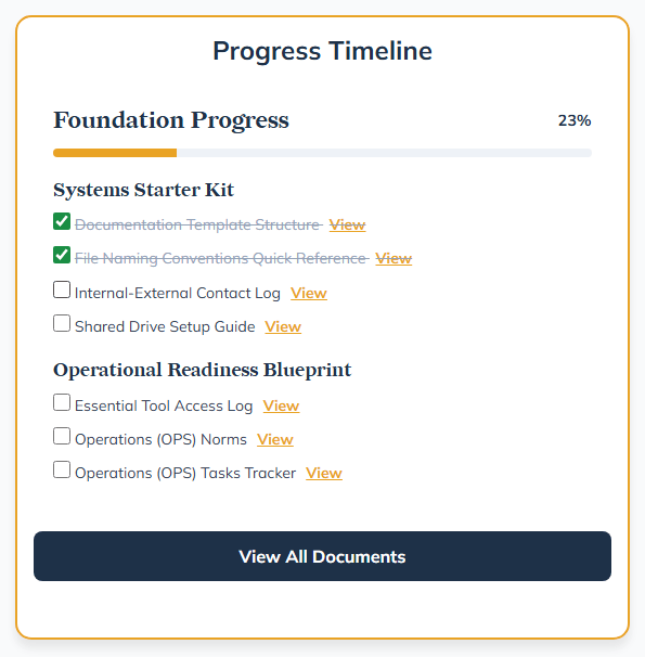 Nexus client portal progress timeline and document sharing system