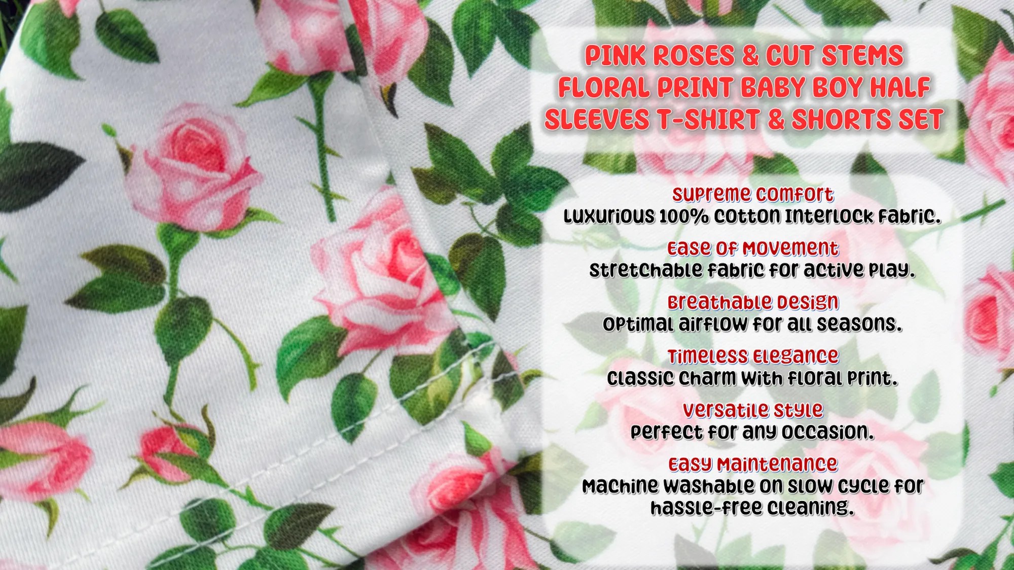 PINK ROSE WITH CUT STEMS FABRIC