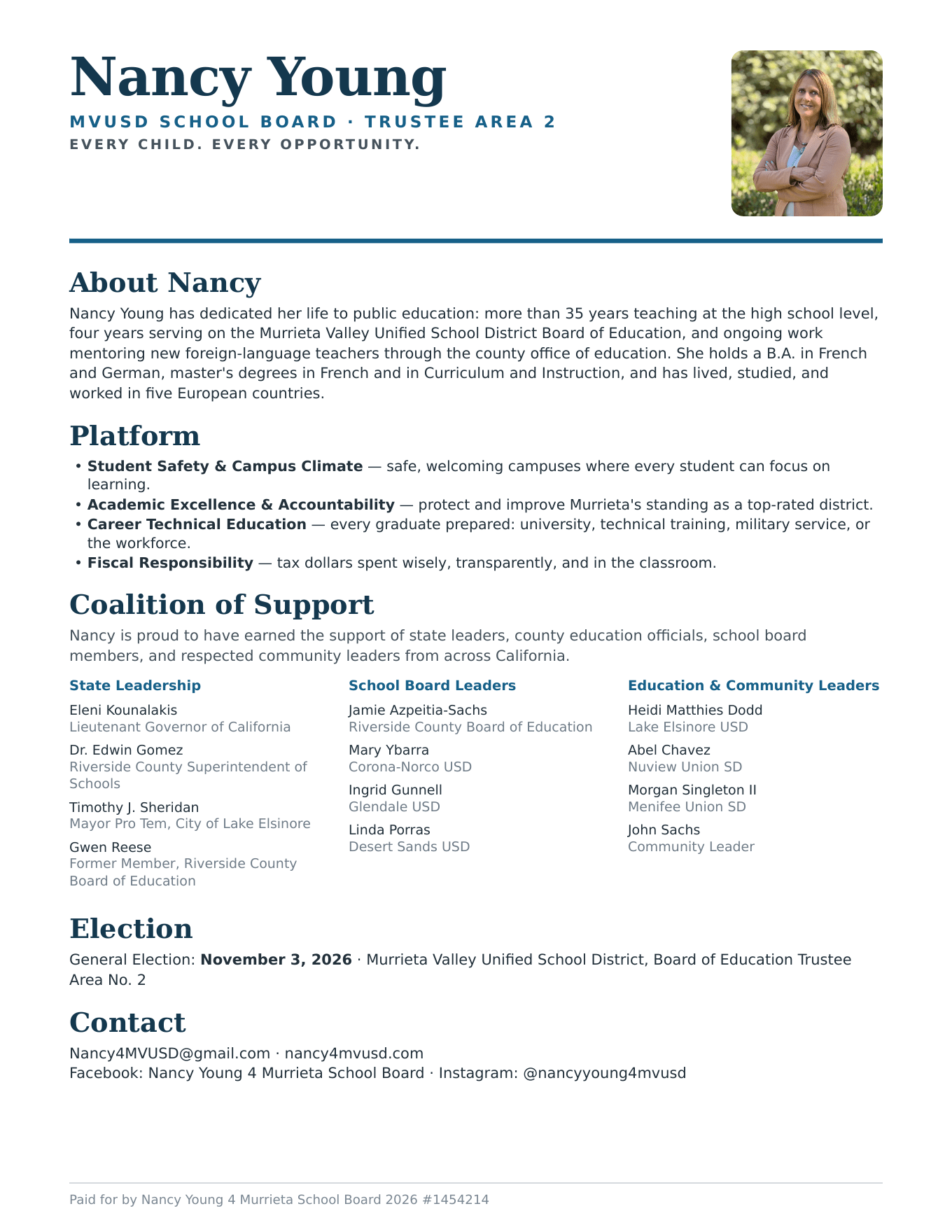 Preview of Nancy Young campaign one-pager