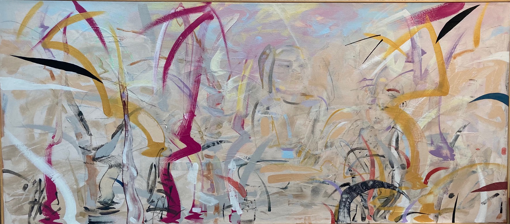Meditation Grove, ‘15, Acrylic and mixed media on canvas, 30” X 68”, $4500