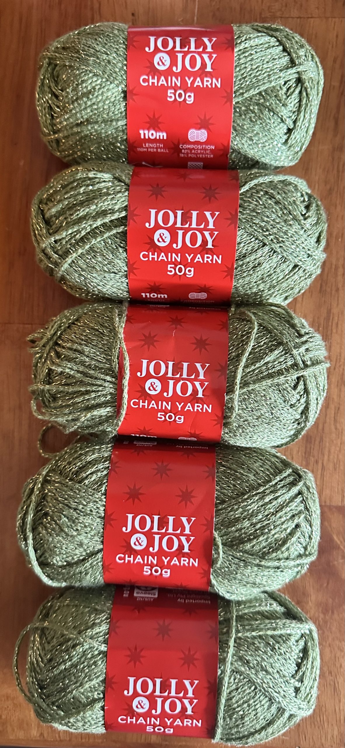 Jolly & Joy - 8 ply Chain yarn - 82% Acrylic/ 18% Polyester - 50g ball - 5 pack - Lime