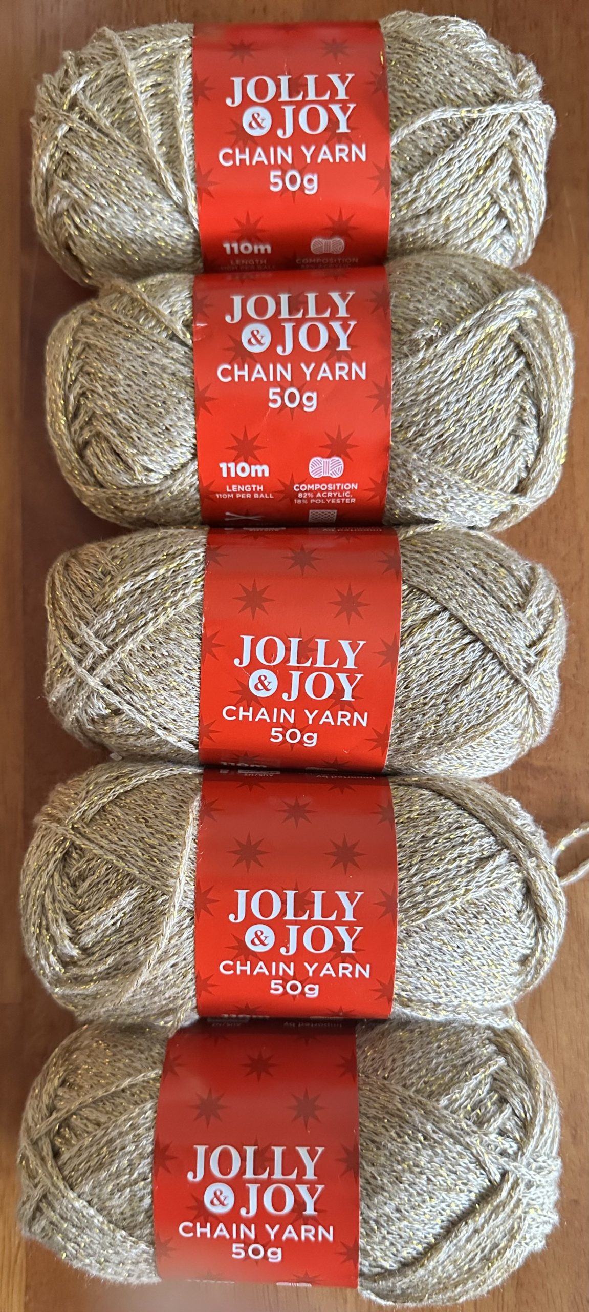 Jolly & Joy - 8 ply Chain yarn - 82% Acrylic/ 18% Polyester - 50g ball - 5 pack - Champagne