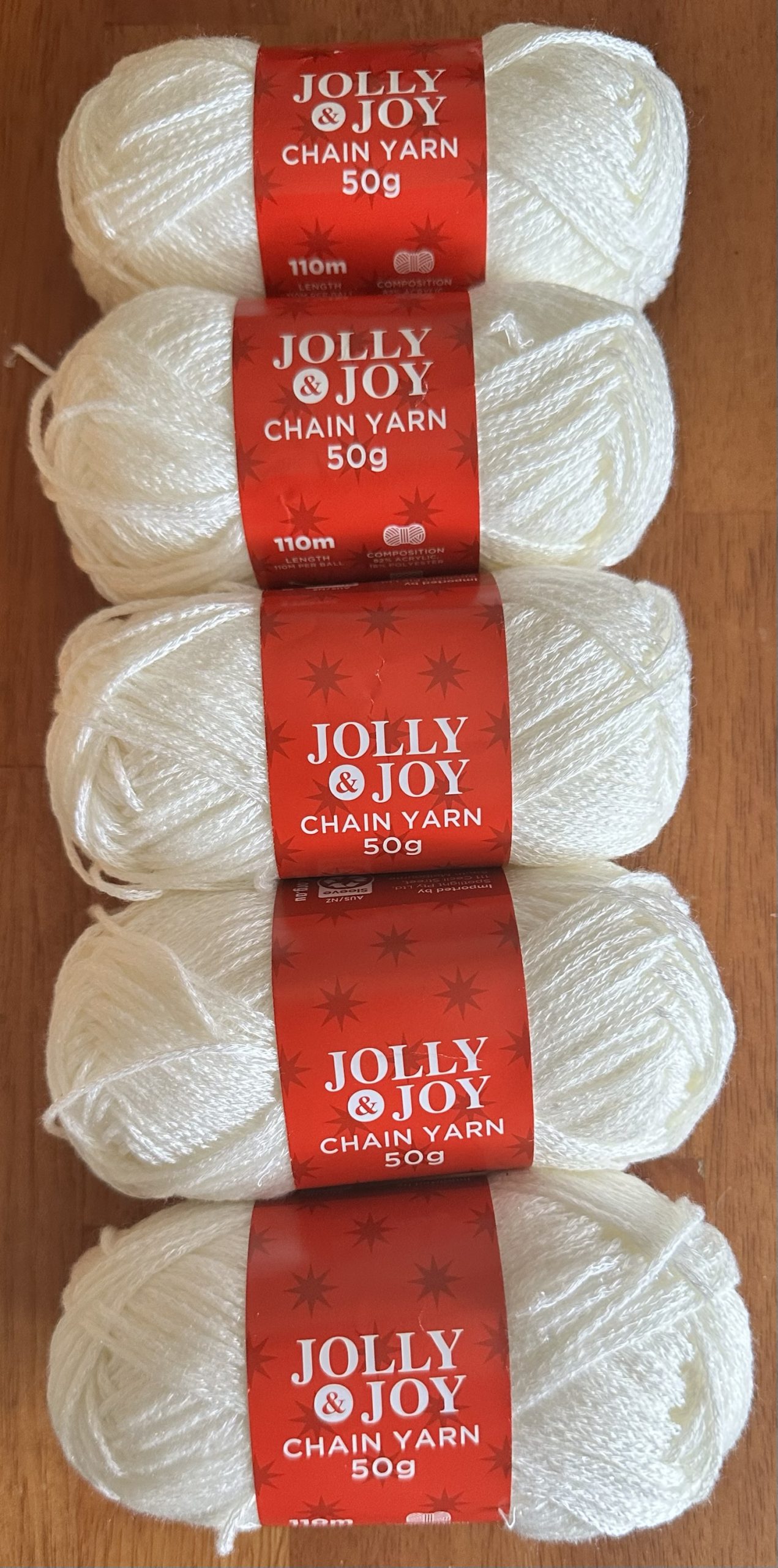 Jolly & Joy - 8 ply Chain yarn - 82% Acrylic/ 18% Polyester - 50g ball - 5 pack - White