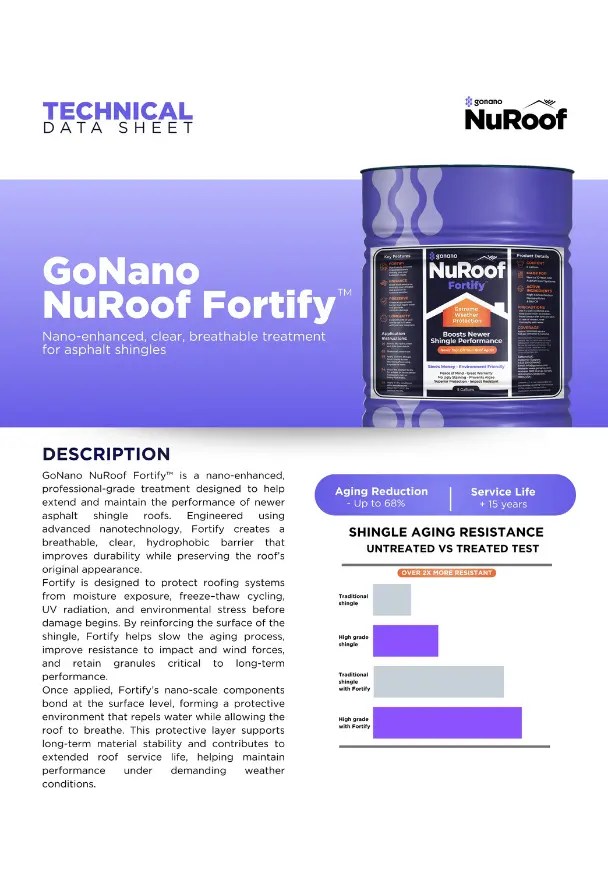 NanoShield Fortify formula that seals shingles with a hydrophobic protective barrier
