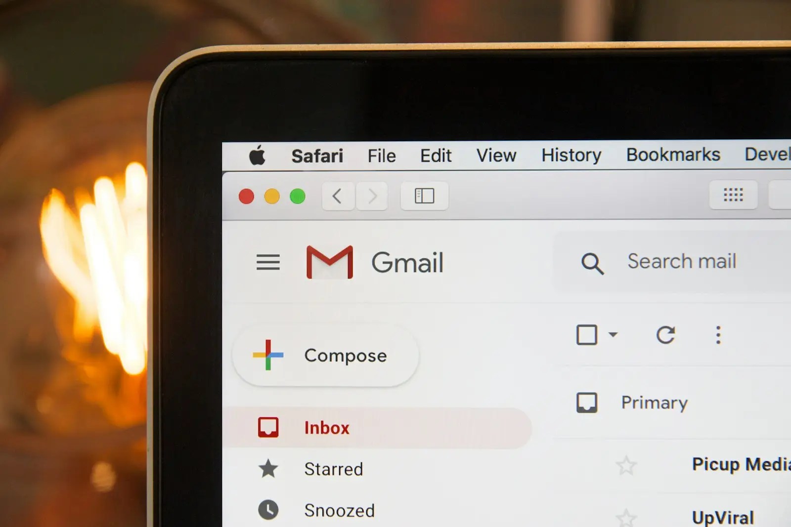 Email inbox on laptop screen