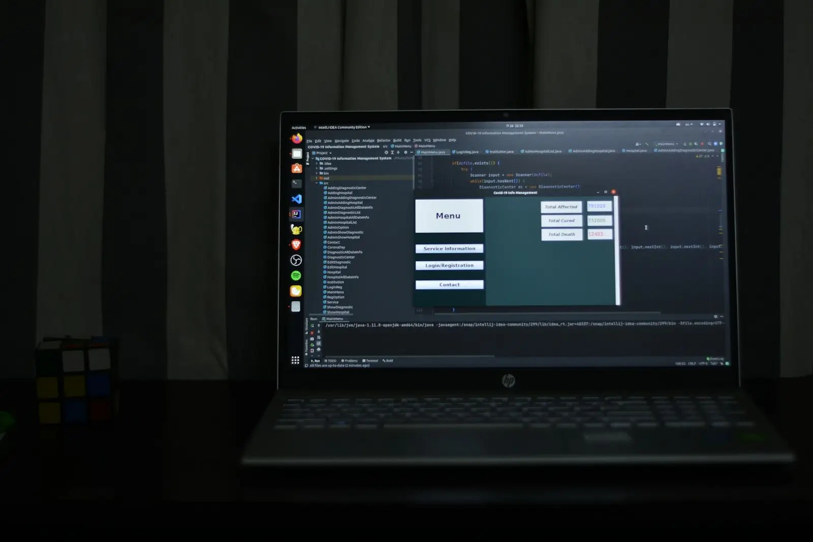 Black HP laptop powered on