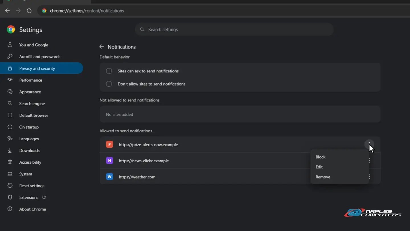 Step 2: Stop the pop-up notifications