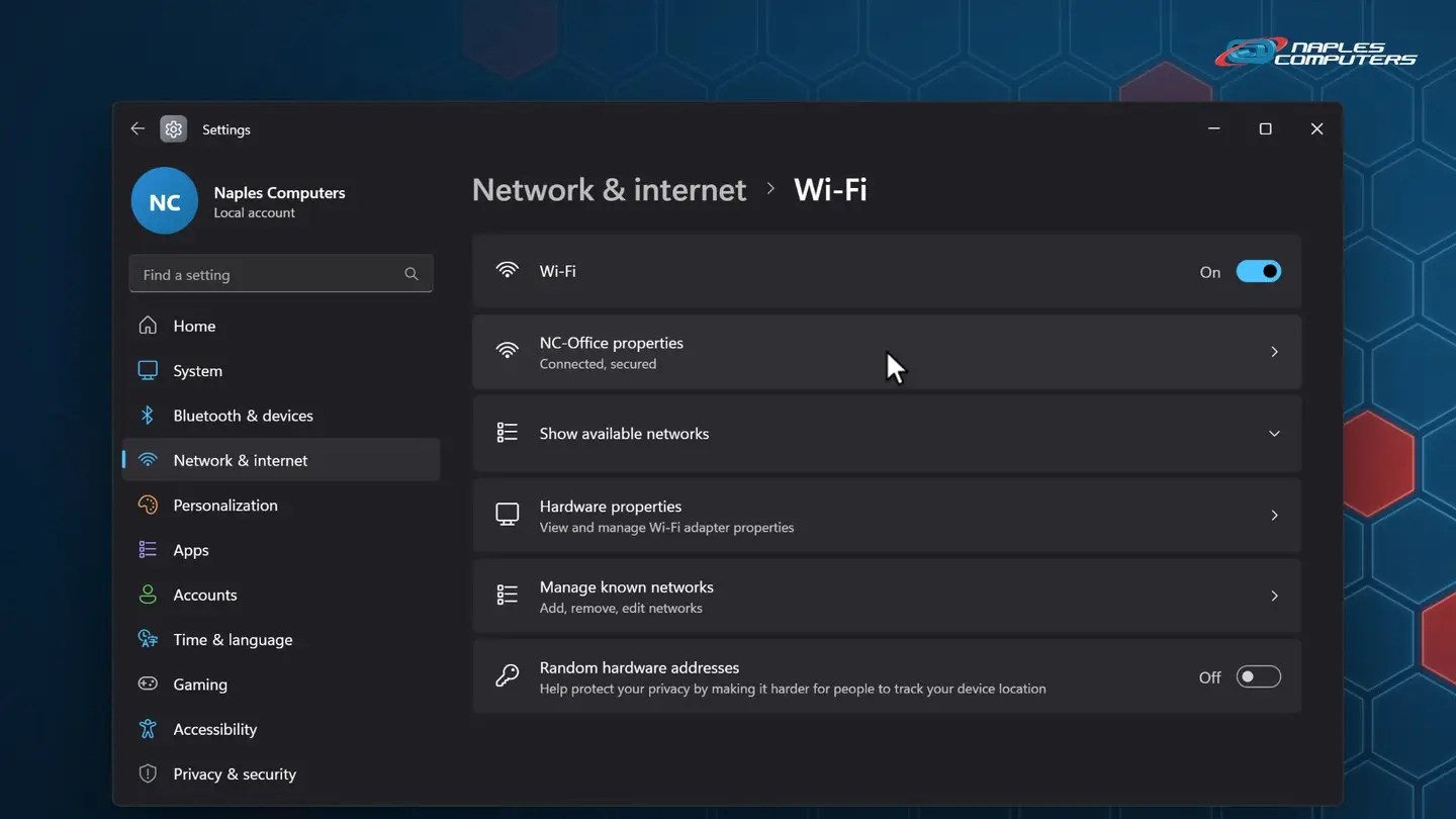 Windows 11: open your network's properties