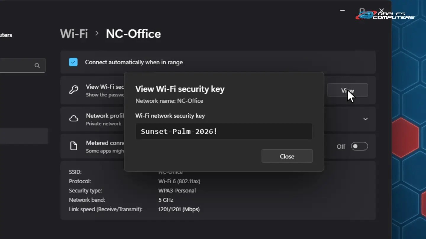Click View next to “View Wi-Fi security key”