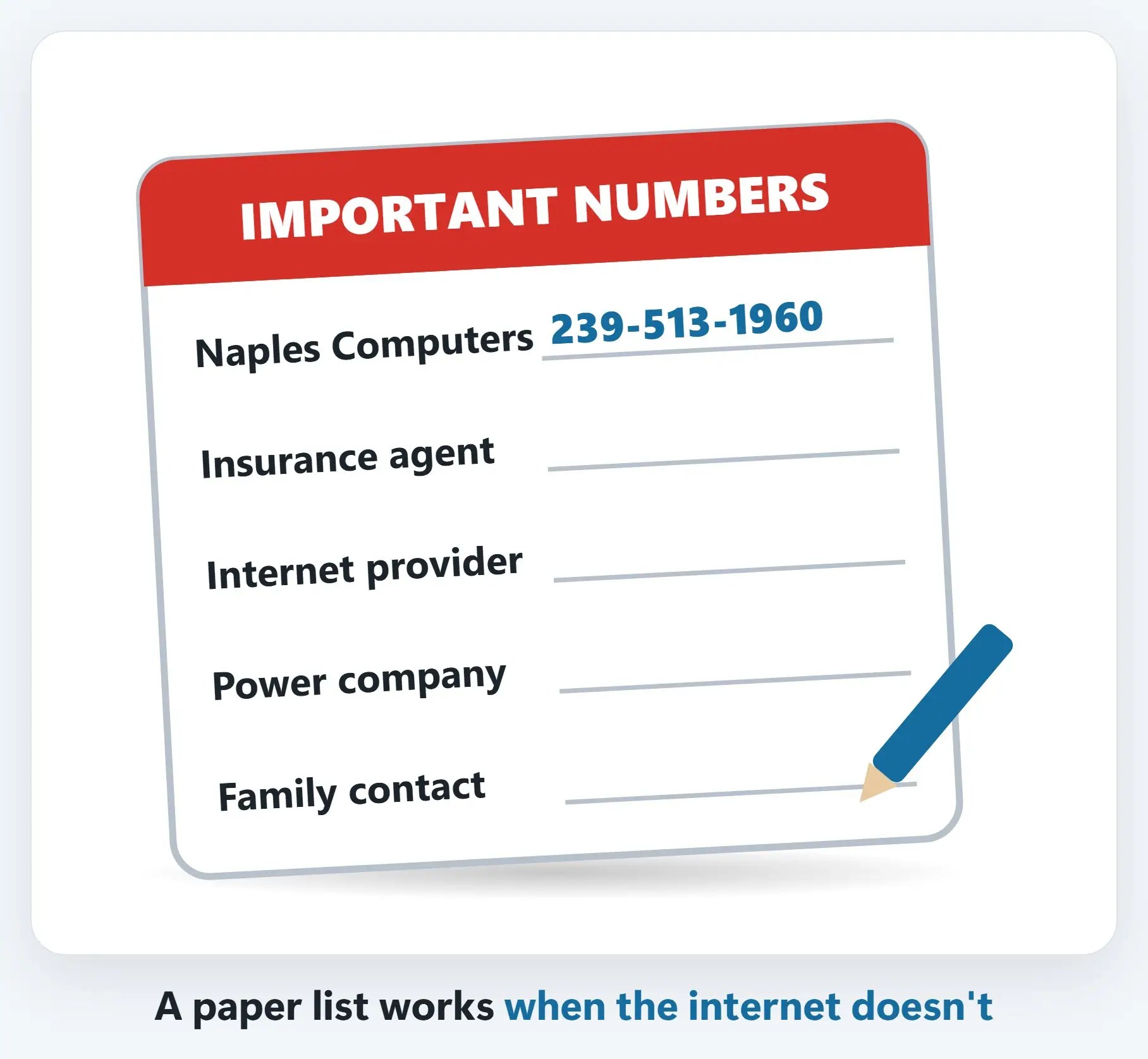 Keep important numbers and documents handy