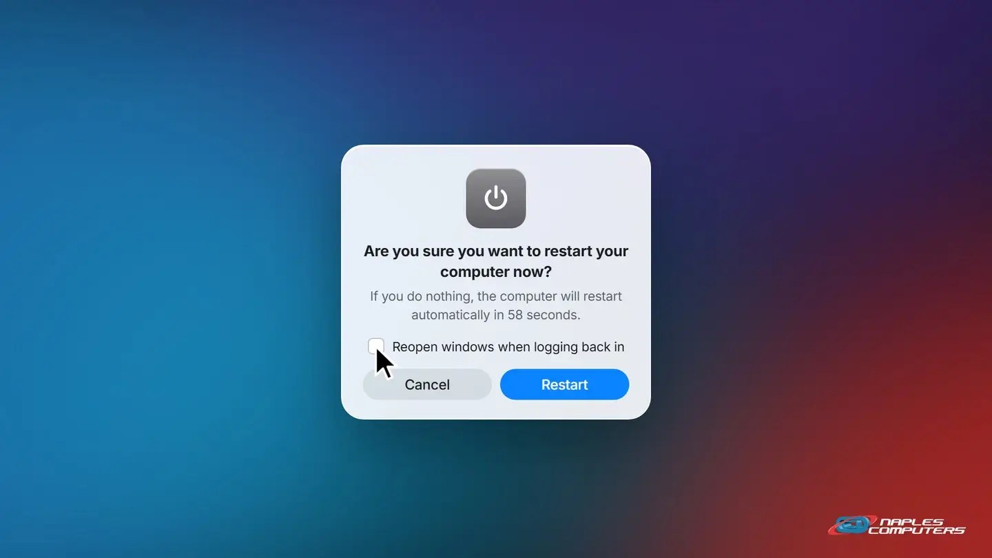 Mac: Apple menu → Restart