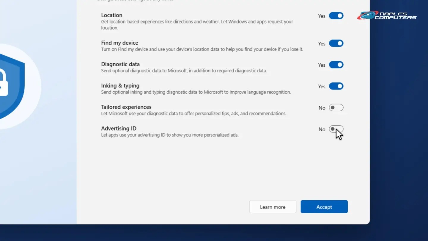 Set up a new Windows 11 computer: Choose your privacy settings