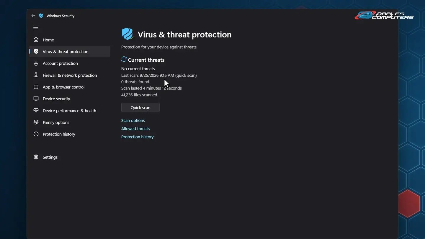 Step 3: Check Windows Security (Microsoft Defender)