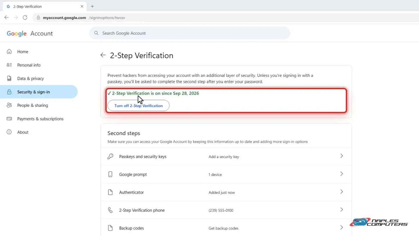 Google: Turn on 2-Step Verification