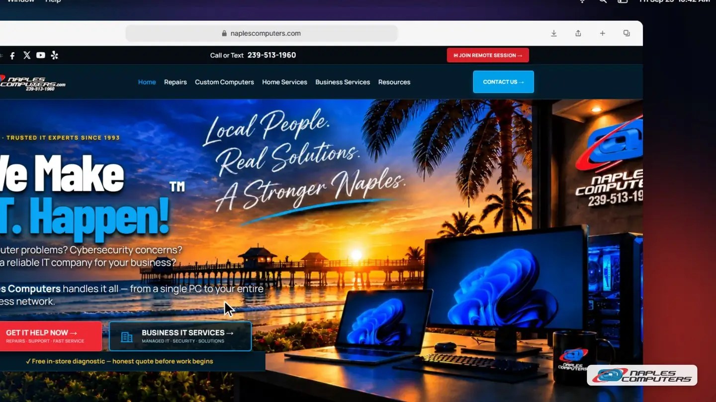 Remote help on a Mac: Go to naplescomputers.com and click Join Remote Session