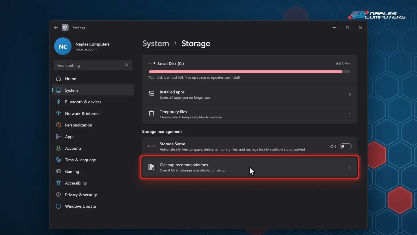 Step 3: Restart, then check your free space