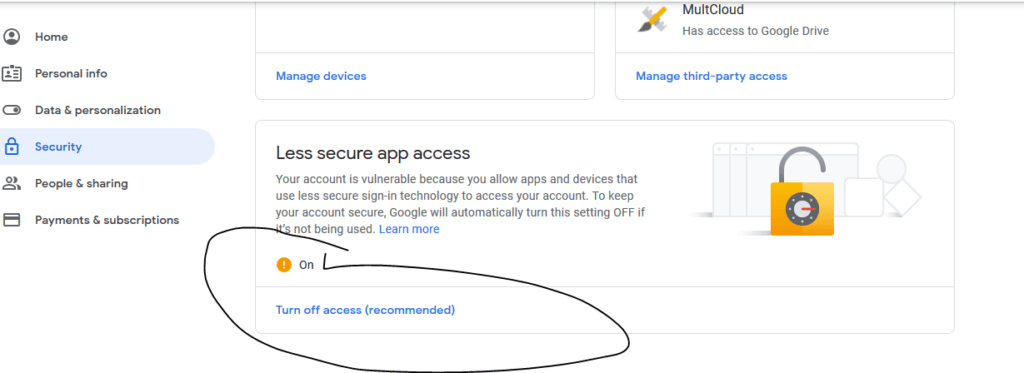 How to enable less secure app access in gmail