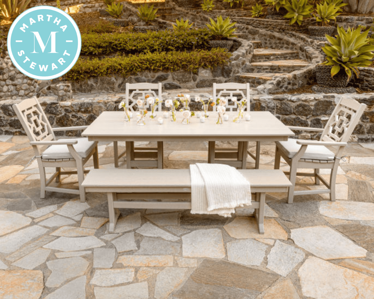 Chinoiserie 6-Piece Farmhouse Dining Set with Bench | Nashville Billiard  and Patio