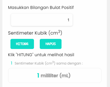 1 Mililiter Berapa Cm^3