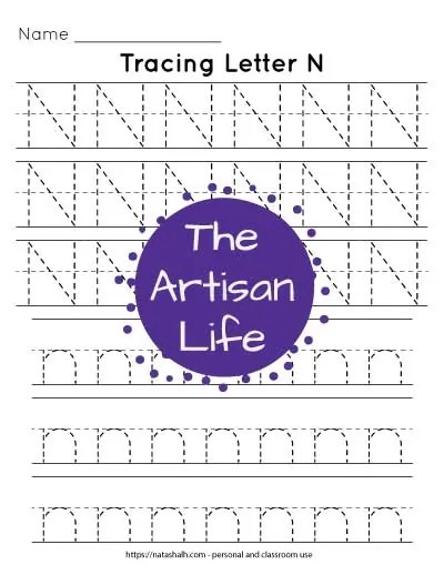 free printable letter n tracing worksheet n is for narwhal the artisan life