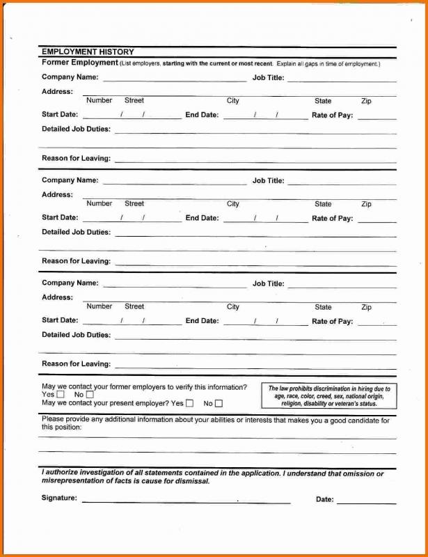 generic employment application template business