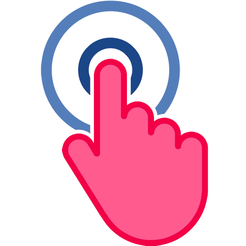 A finger clicking a button, with colorful rings rippling out